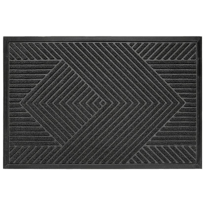 Heavy-Duty Anti-Slip Door Mat, Mud-Proof Washable Entrance Rug with Geometric Pattern, 24x36 Inch, Black Nylon Blend for Home and Balcony