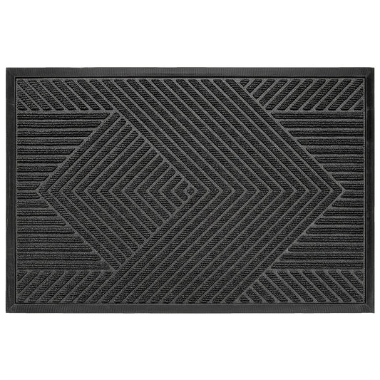 Heavy-Duty Anti-Slip Door Mat, Mud-Proof Washable Entrance Rug with Geometric Pattern, 24x36 Inch, Black Nylon Blend for Home and Balcony