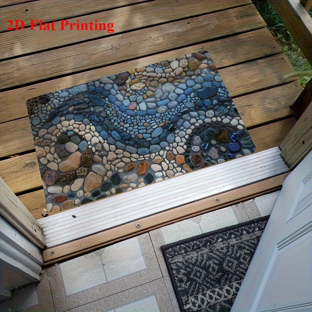 1pc 2D Flat Print Cobblestone Style Welcome Doormat, Durable & Washable, Non-Slip Mat For Indoor & Outdoor Entrance, Easy To Clean, Suitable For Living Room, Bedroom, Bathroom, Kitchen, Entryway, Perfect Home Decor, Summer