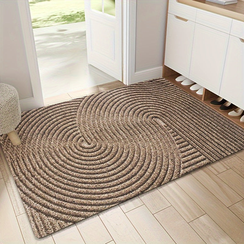 1pc Non-Slip Machine Washable Low Pile Door Mat - Khaki Striped Geometric Space Pattern, PVC-Backed Indoor\u002FOutdoor Entrance Mat, 24\