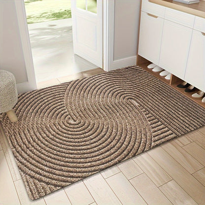 1pc Non-Slip Machine Washable Low Pile Door Mat - Khaki Striped Geometric Space Pattern, PVC-Backed Indoor\u002FOutdoor Entrance Mat, 24\