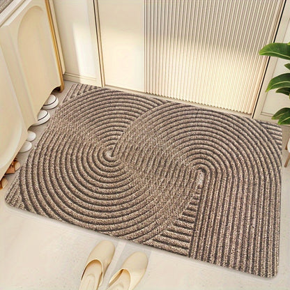 1pc Non-Slip Machine Washable Low Pile Door Mat - Khaki Striped Geometric Space Pattern, PVC-Backed Indoor\u002FOutdoor Entrance Mat, 24\