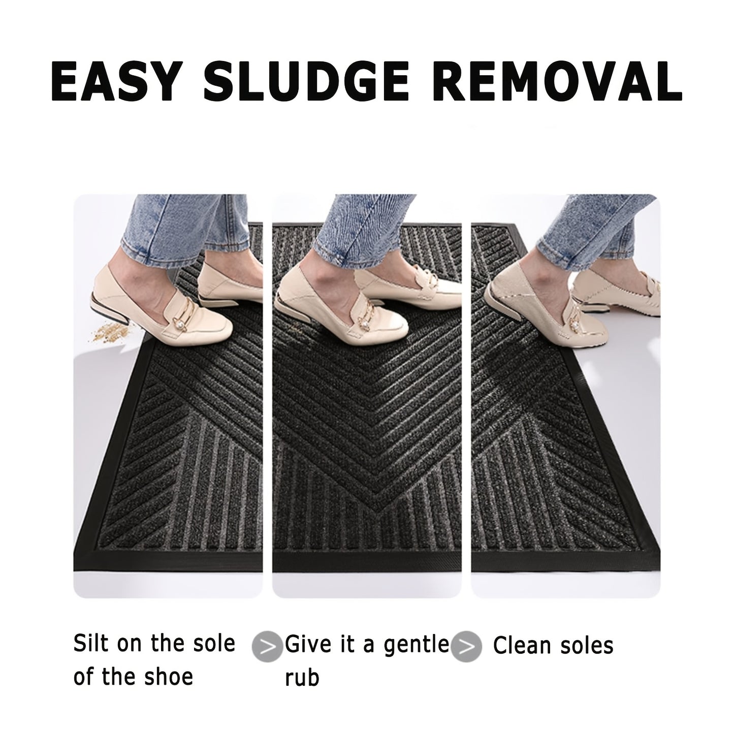 Heavy-Duty Anti-Slip Door Mat, Mud-Proof Washable Entrance Rug with Geometric Pattern, 24x36 Inch, Black Nylon Blend for Home and Balcony