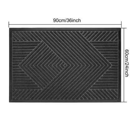 Heavy-Duty Anti-Slip Door Mat, Mud-Proof Washable Entrance Rug with Geometric Pattern, 24x36 Inch, Black Nylon Blend for Home and Balcony